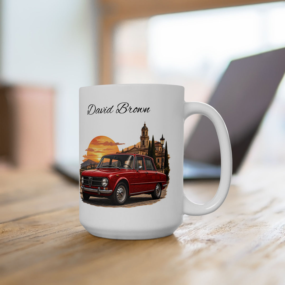 Personalized Name Vintage Italian Car Mug – Classic Red Car Gift