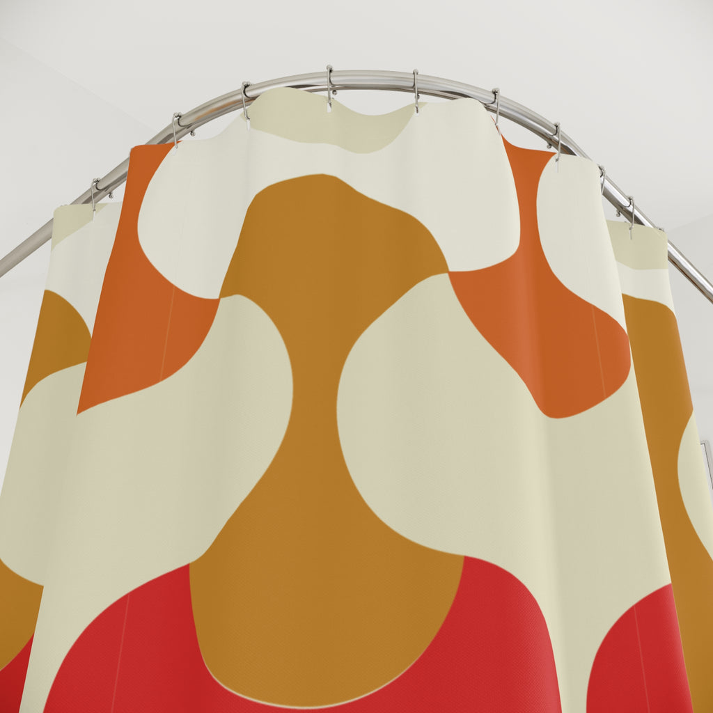 Mid Century Modern Shower Curtain | Retro Orange Geometric Bathroom Decor | 70s Mod Bath Curtain