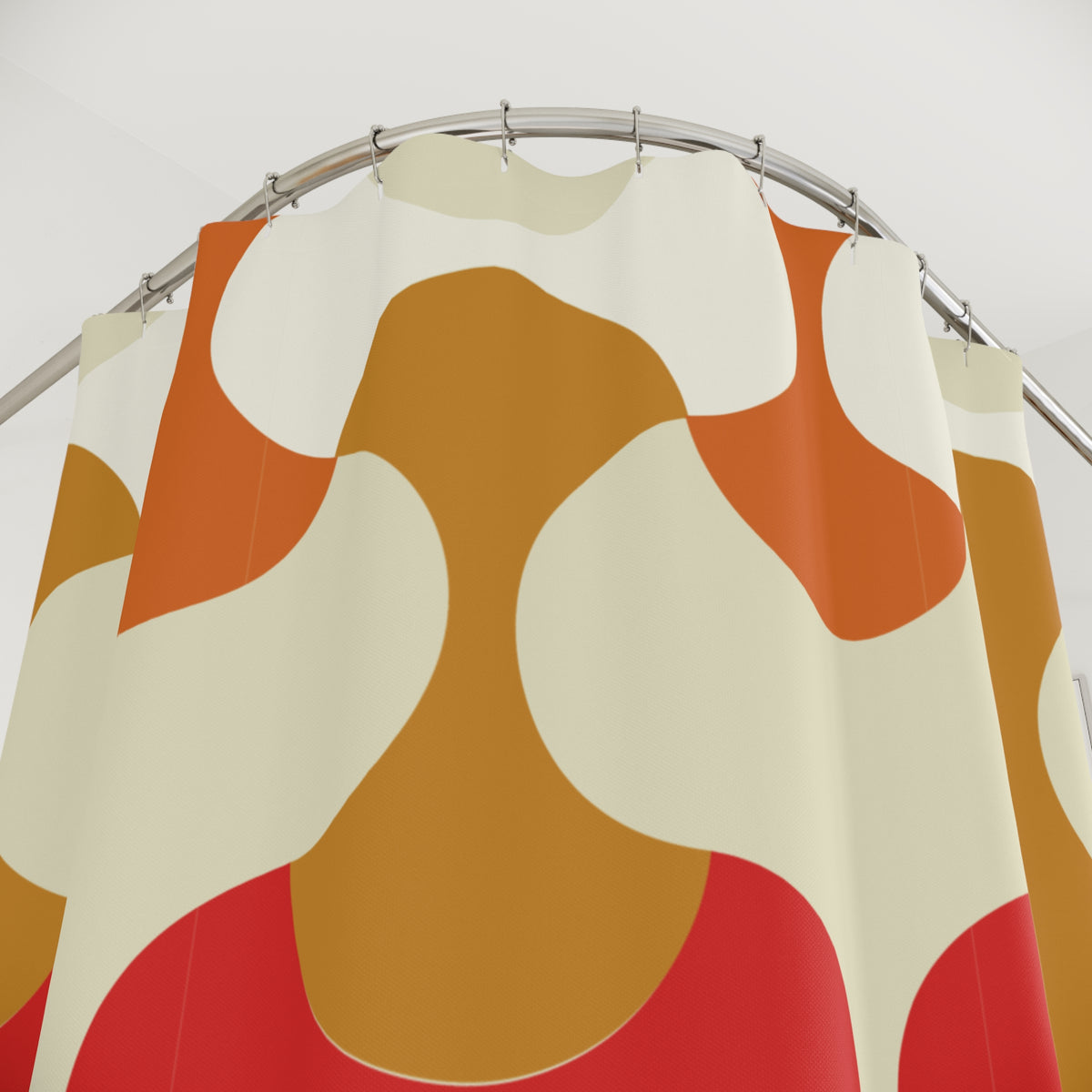Mid Century Modern Shower Curtain | Retro Orange Geometric Bathroom Decor | 70s Mod Bath Curtain