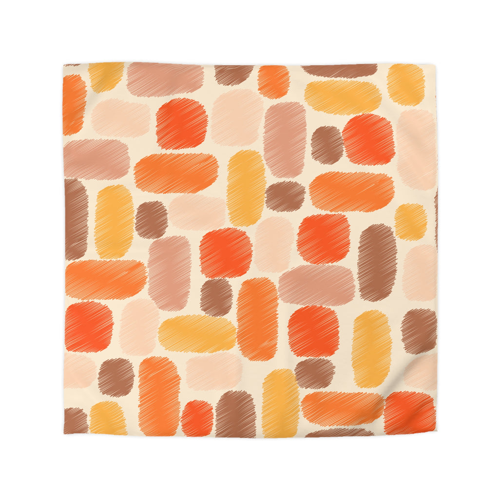 Abstract Brushstroke Squares Microfiber Duvet Cover | Autumn Ochre Terracotta Pattern