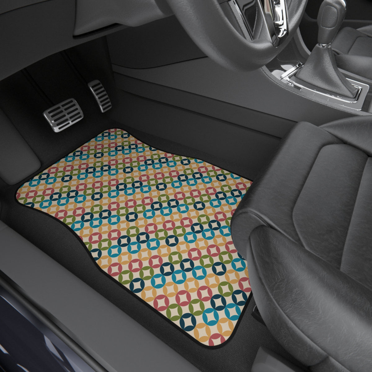 Retro Geometric Car Floor Mats – Colorful 4-Piece Set
