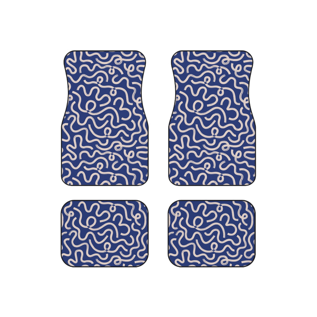 Blue Abstract Pattern Car Floor Mats – 4-Piece Set