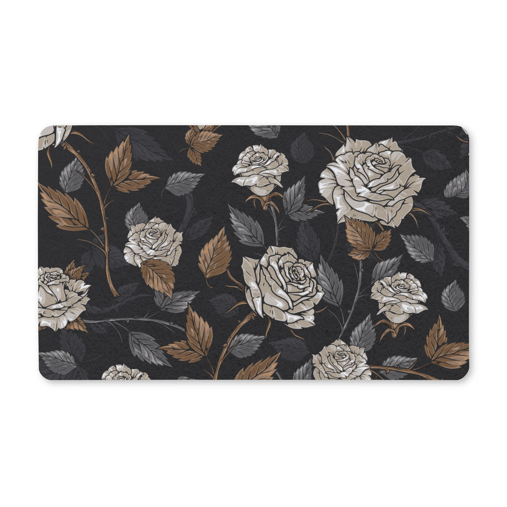 Vintage Rose Floral Doormat – Black & Neutral Botanical Entryway Mat