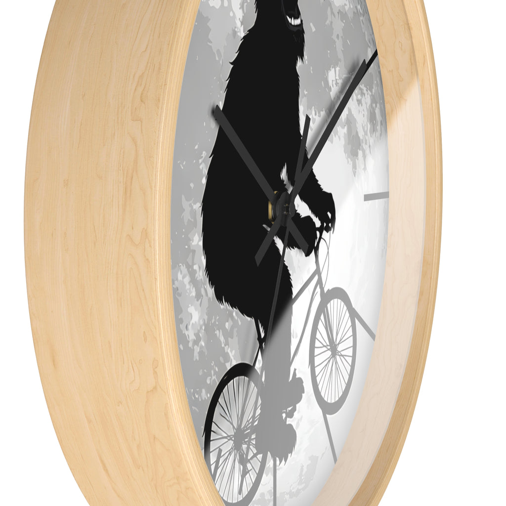 Bigfoot Riding Bike Wall Clock | Moon Silhouette, Funny Cryptid Decor