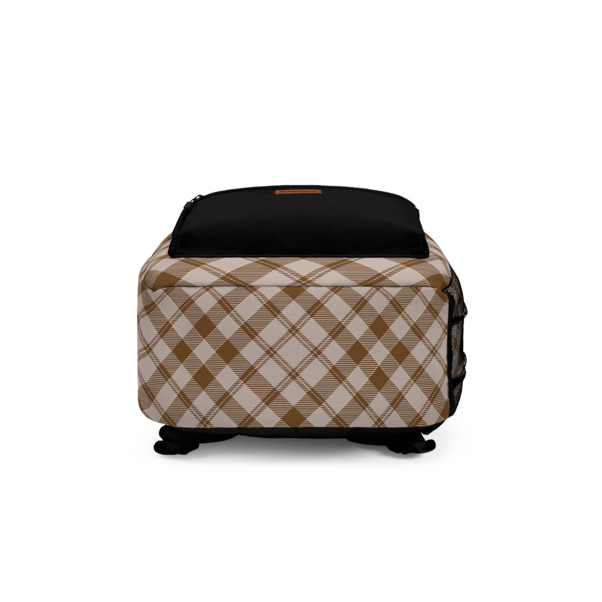 Brown Plaid Backpack – Neutral Preppy Checkered Graphic Backpack