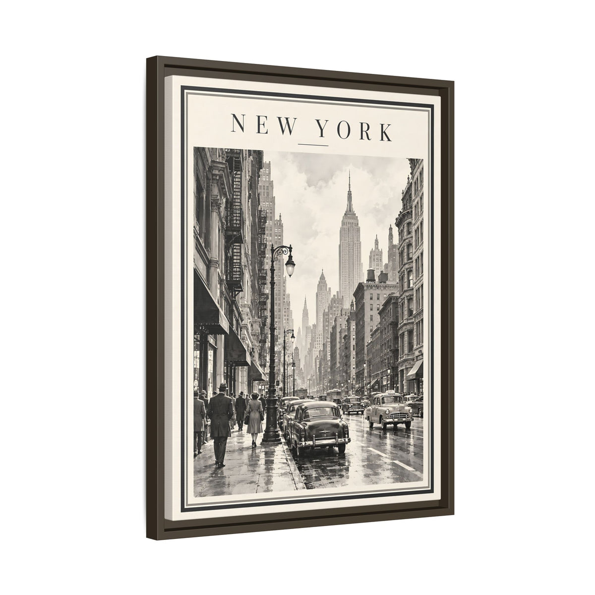 Vintage New York City Framed Canvas – Black & White Street Art