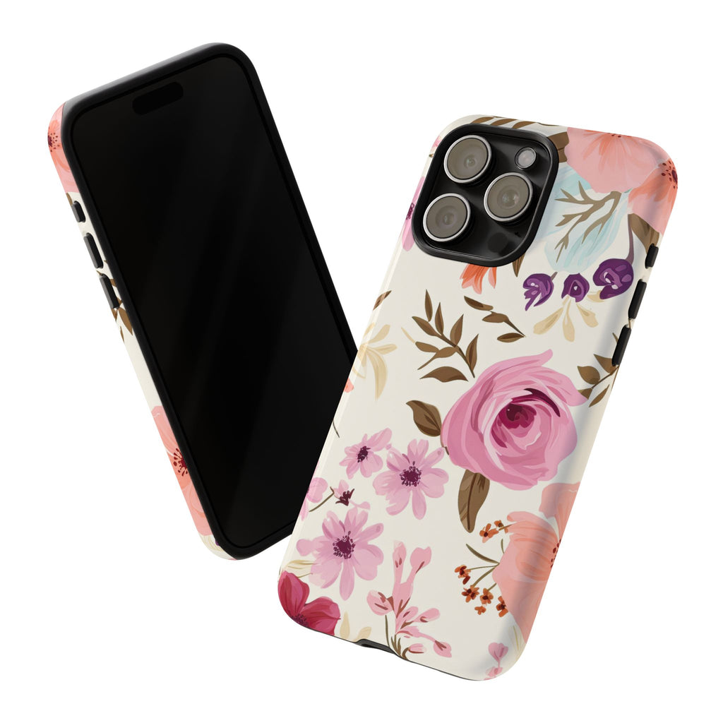 Pink Rose Floral Tough Phone Case – Romantic Flower Design