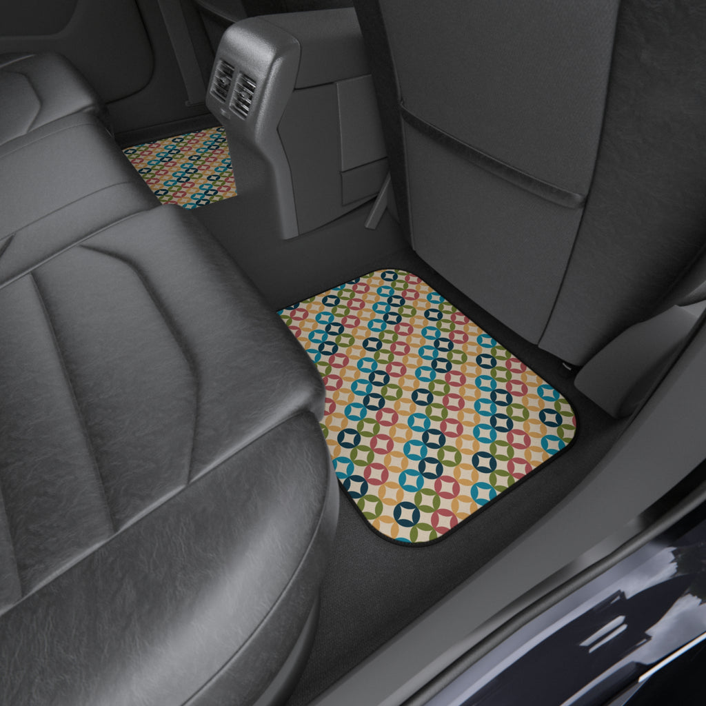 Retro Geometric Car Floor Mats – Colorful 4-Piece Set