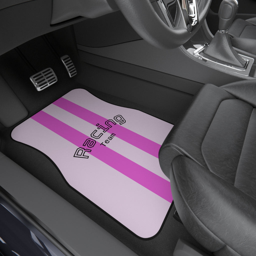 Pink Racing Stripe Car Floor Mats – 4-Piece Set