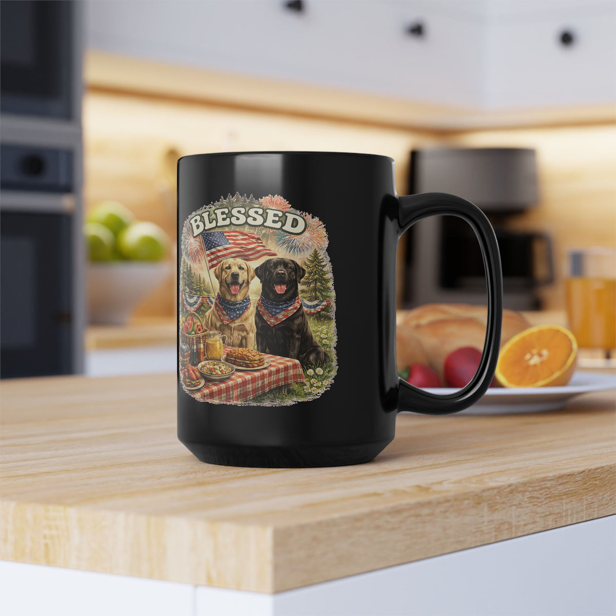 Blessed Patriotic Dog Mug American Flag Coffee Cup Faith USA Dog Lover Gift