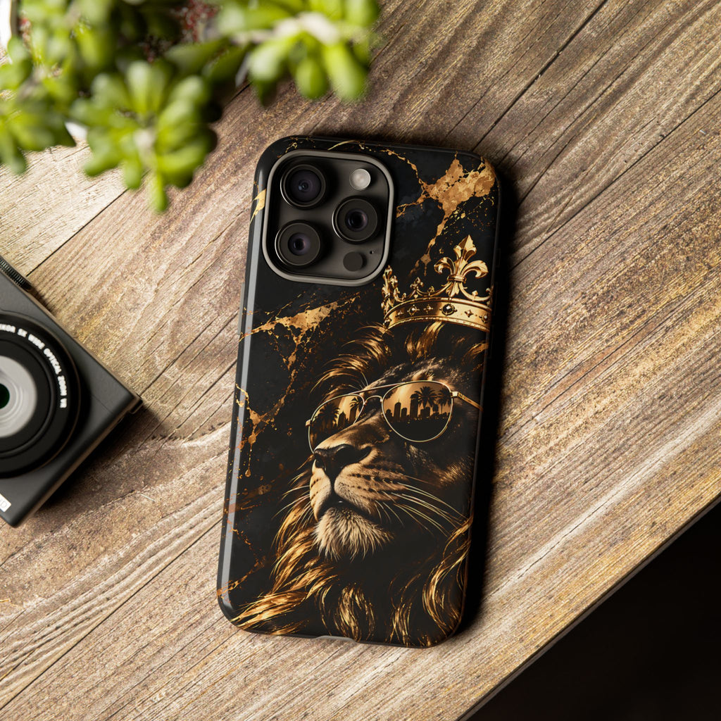 Crowned Lion Phone Case – Black & Gold Luxury Tough Case