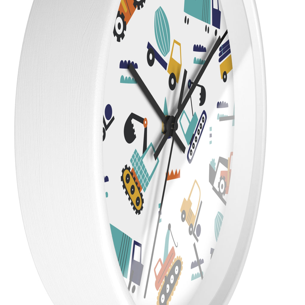 Construction Vehicles Wall Clock | Kids Diggers Excavator Pattern