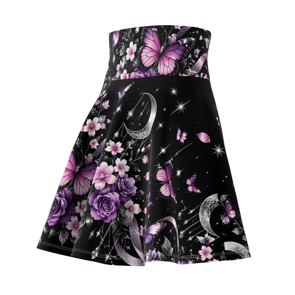 Purple Celestial Butterfly Skater Skirt – Floral Moon Design