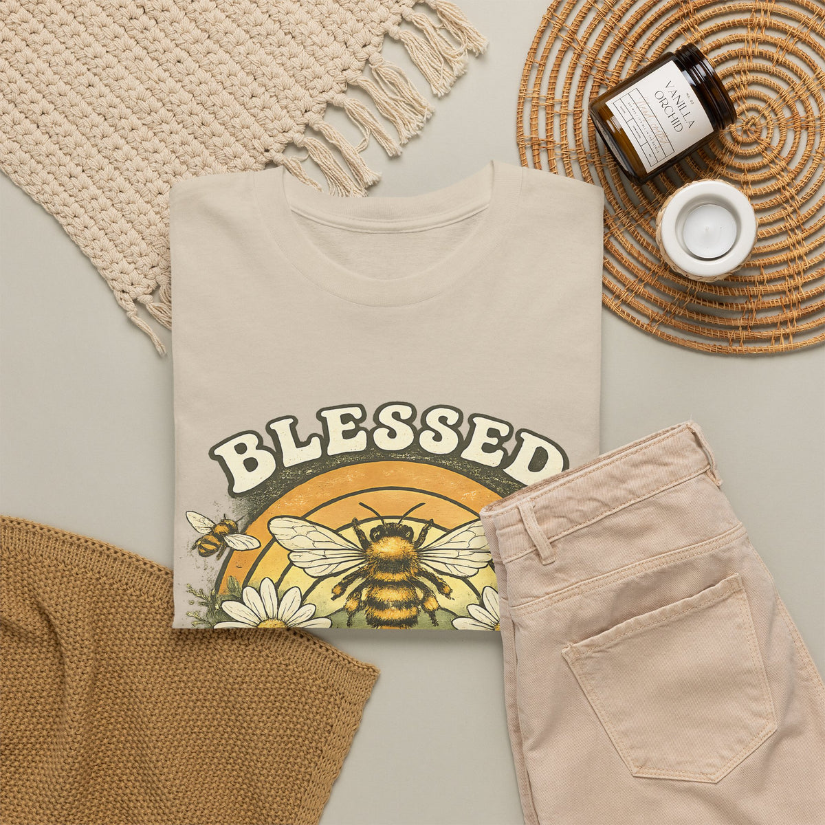 Blessed Bee T-Shirt – Christian Faith & Floral Bee Graphic Tee