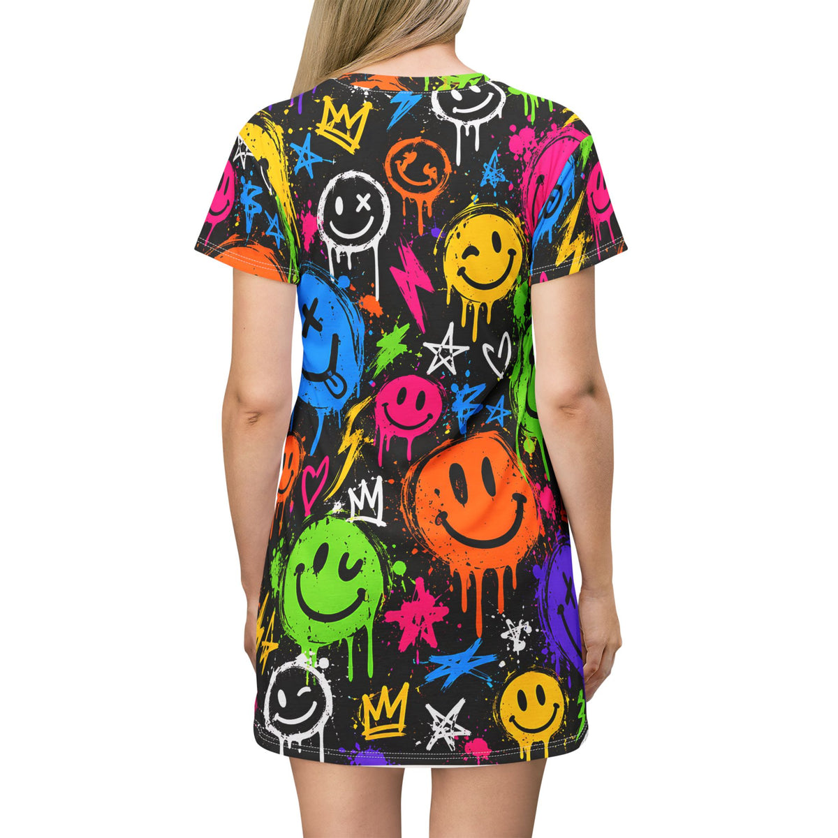 Graffiti Smiley T-Shirt Dress – Colorful Street Art Print