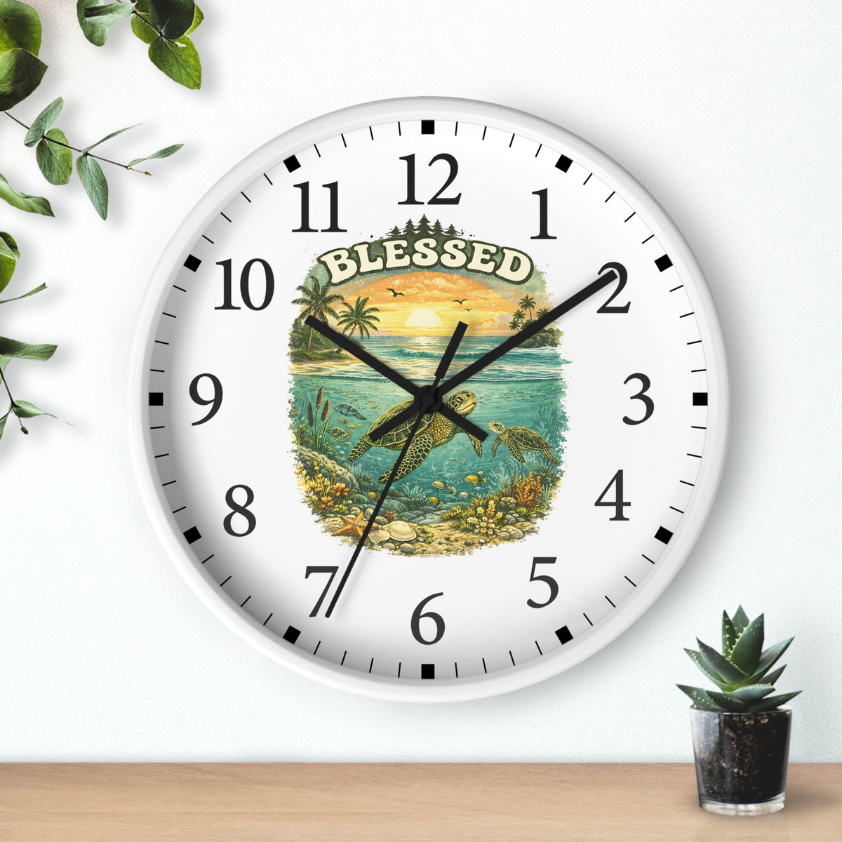 Blessed Sea Turtle Wall Clock | Beach Sunset Ocean Decor