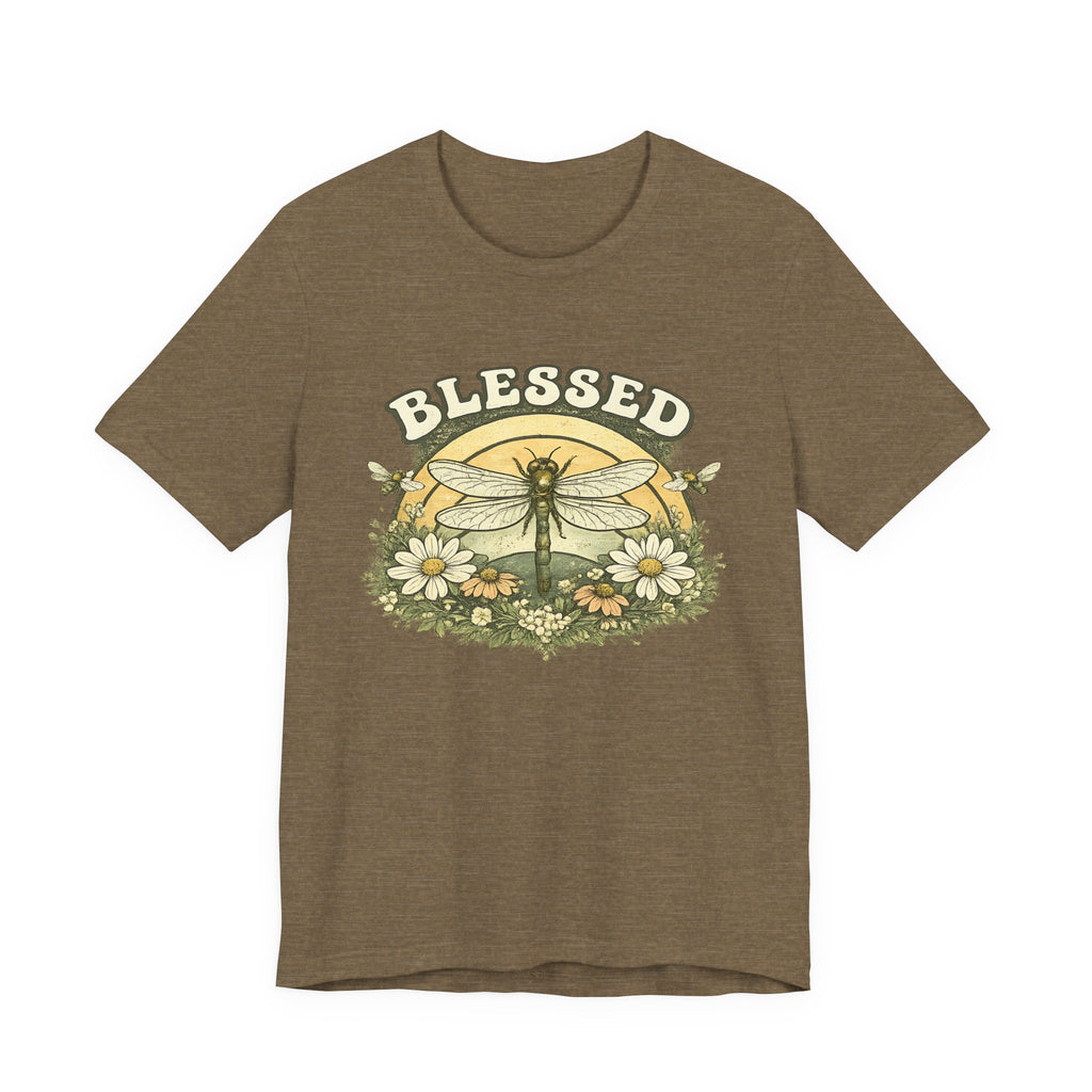 Blessed Dragonfly Shirt Floral Nature T Shirt Boho Faith Tee Vintage Botanical Graphic