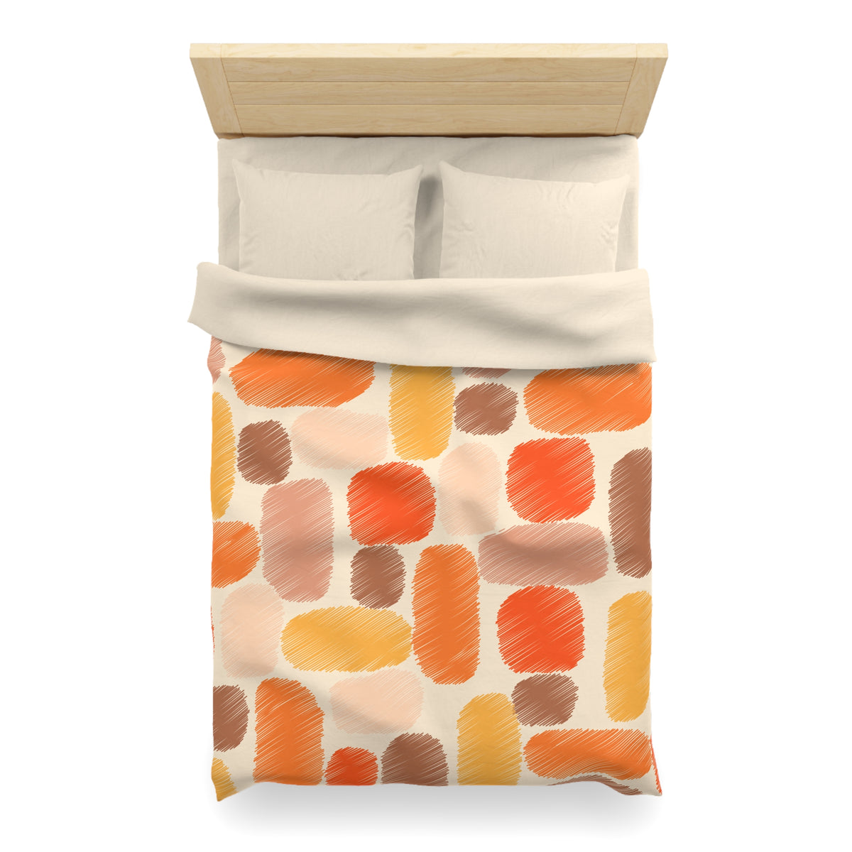 Abstract Brushstroke Squares Microfiber Duvet Cover | Autumn Ochre Terracotta Pattern