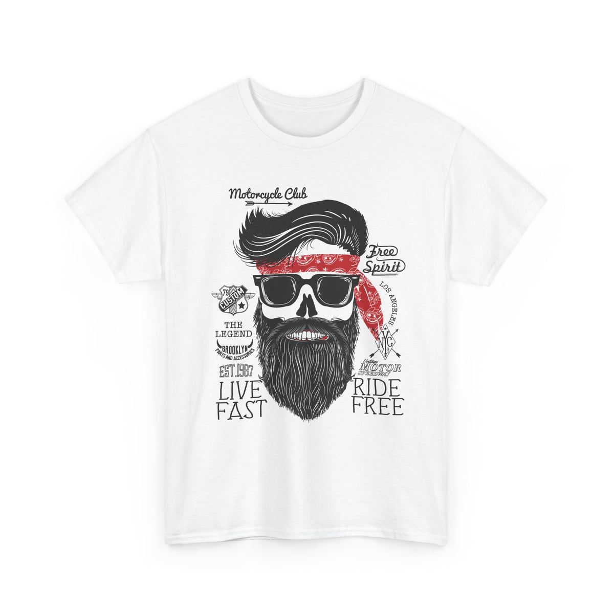 Biker Skull T-Shirt – “Live Fast Ride Free” Motorcycle Graphic Tee