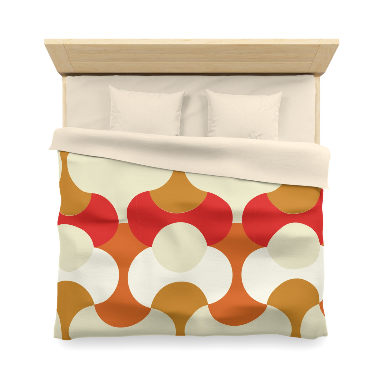 Retro Geometric Pattern Duvet Cover | 70s Style Orange Red Circles
