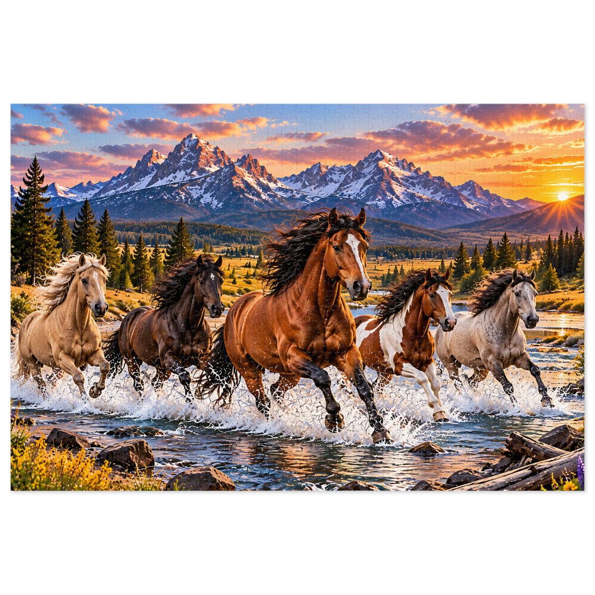 Wild Horses Puzzle – Mountain Landscape & Running Horses