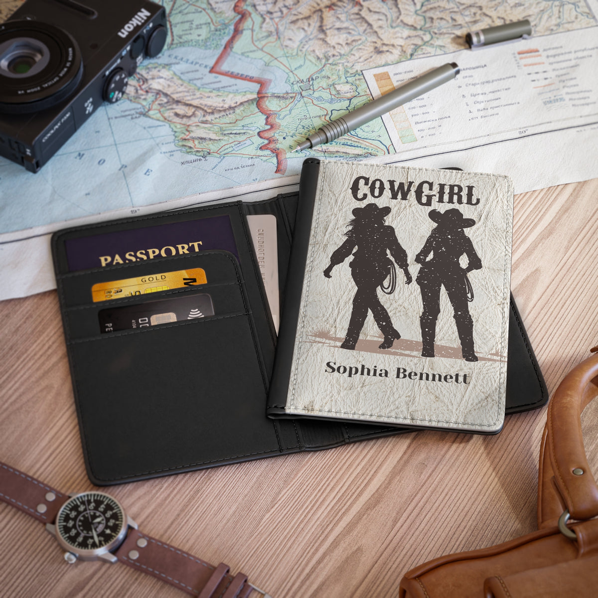 Personalized Cowgirl Passport Cover with Name – RFID Blocking Travel Passport Holder