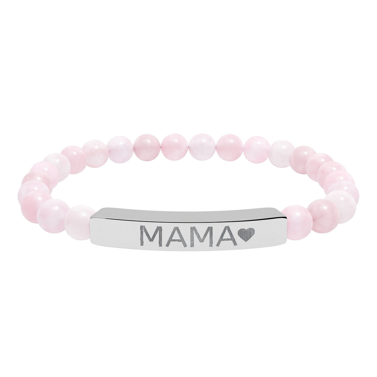 Mama Heart Natural Stone Bracelet – Engraved Beaded Jewelry