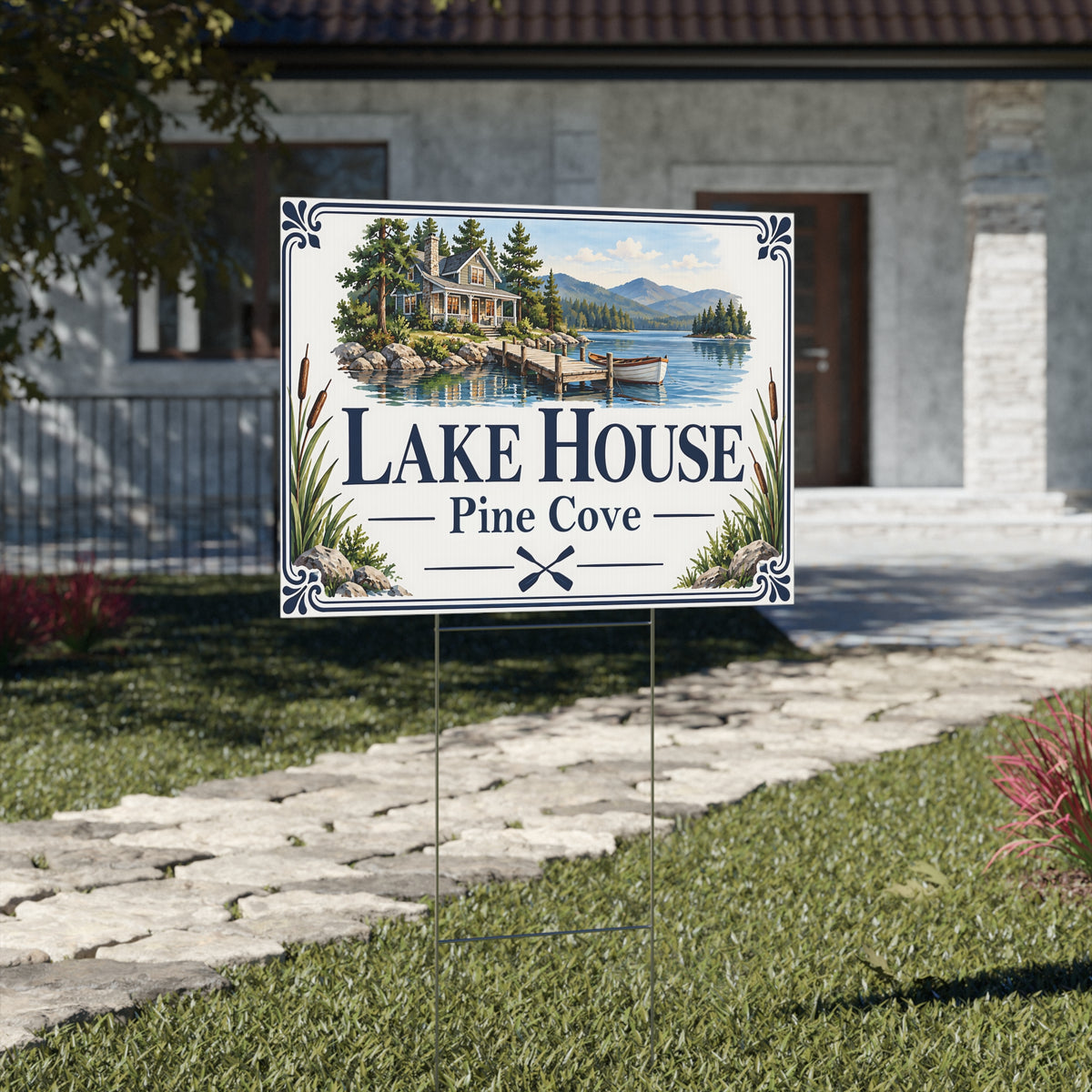 Personalized Lake House Yard Sign – Custom Double-Sided Property Sign YL1