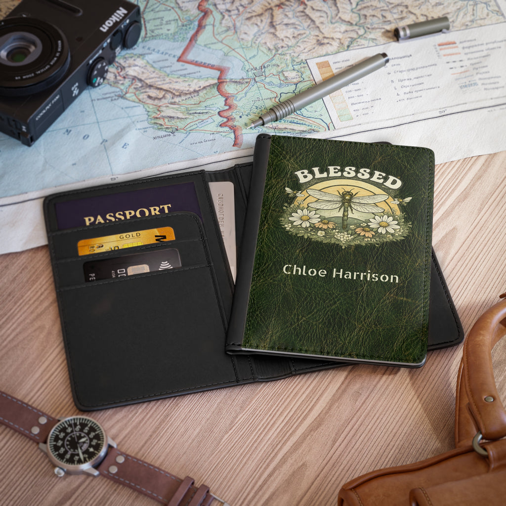 Personalized Blessed Dragonfly Passport Cover with Name – RFID Blocking Travel Passport Holder