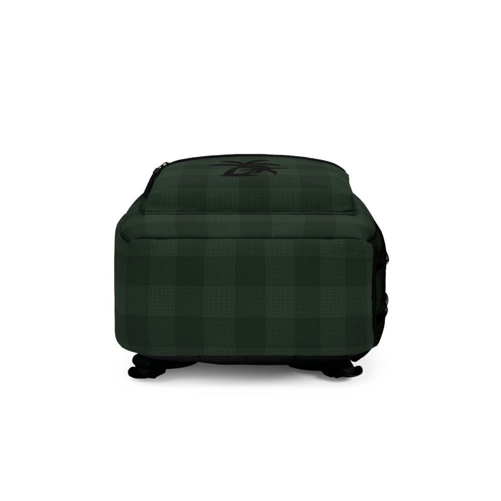Dark Green Plaid Backpack – Minimal Palm Tree Design
