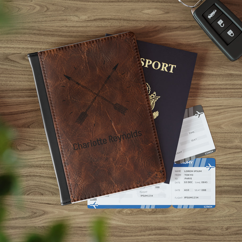 Personalized Crossed Arrows Passport Cover with Name – RFID Blocking Travel Passport Holder