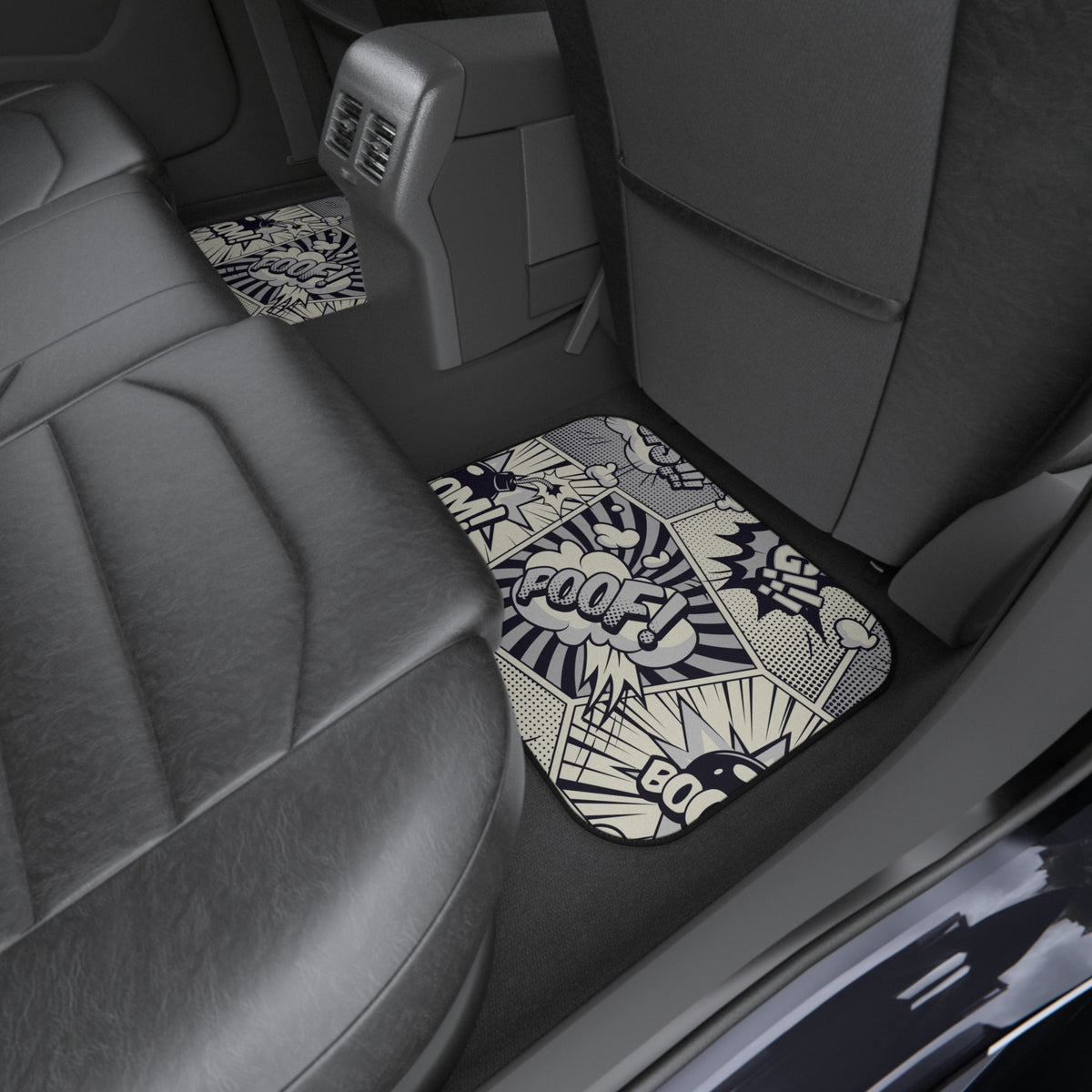 Comic Book Car Floor Mats – Black & White 4-Piece Set