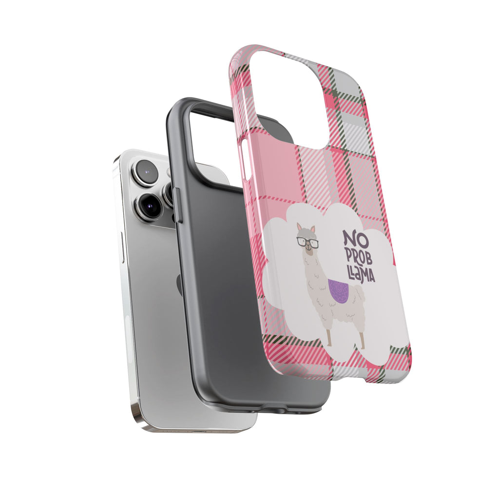 No Prob-Llama Phone Case – Pink Plaid Funny Llama Tough Case