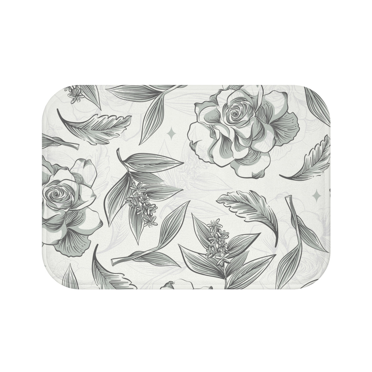 Vintage Rose Sketch Bath Mat – Elegant Black & White Floral Bathroom Decor