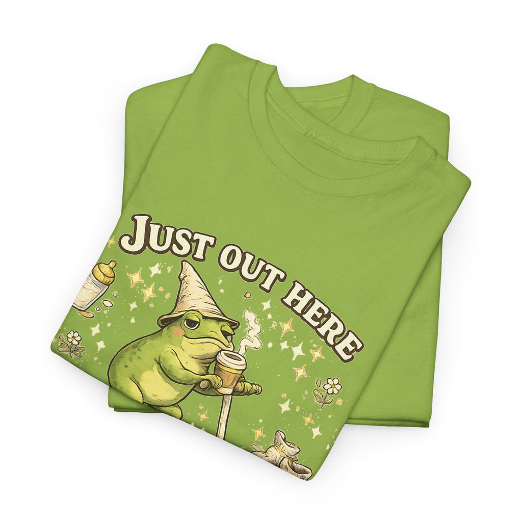 “Running on Caffeine & Mommin’” T-Shirt – Funny Mom Coffee & Frog Graphic Tee