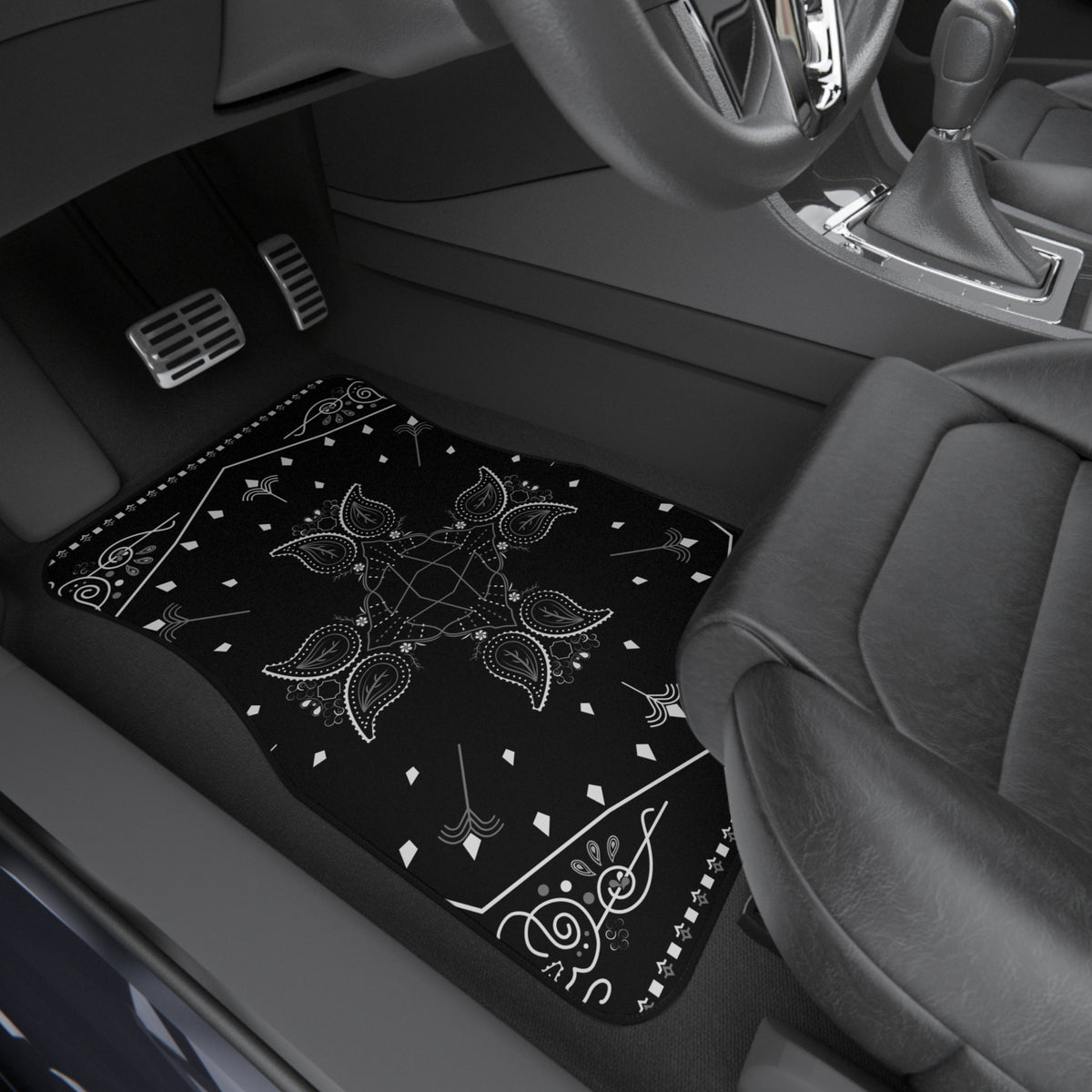 Black Bandana Paisley Car Floor Mats – 4-Piece Set