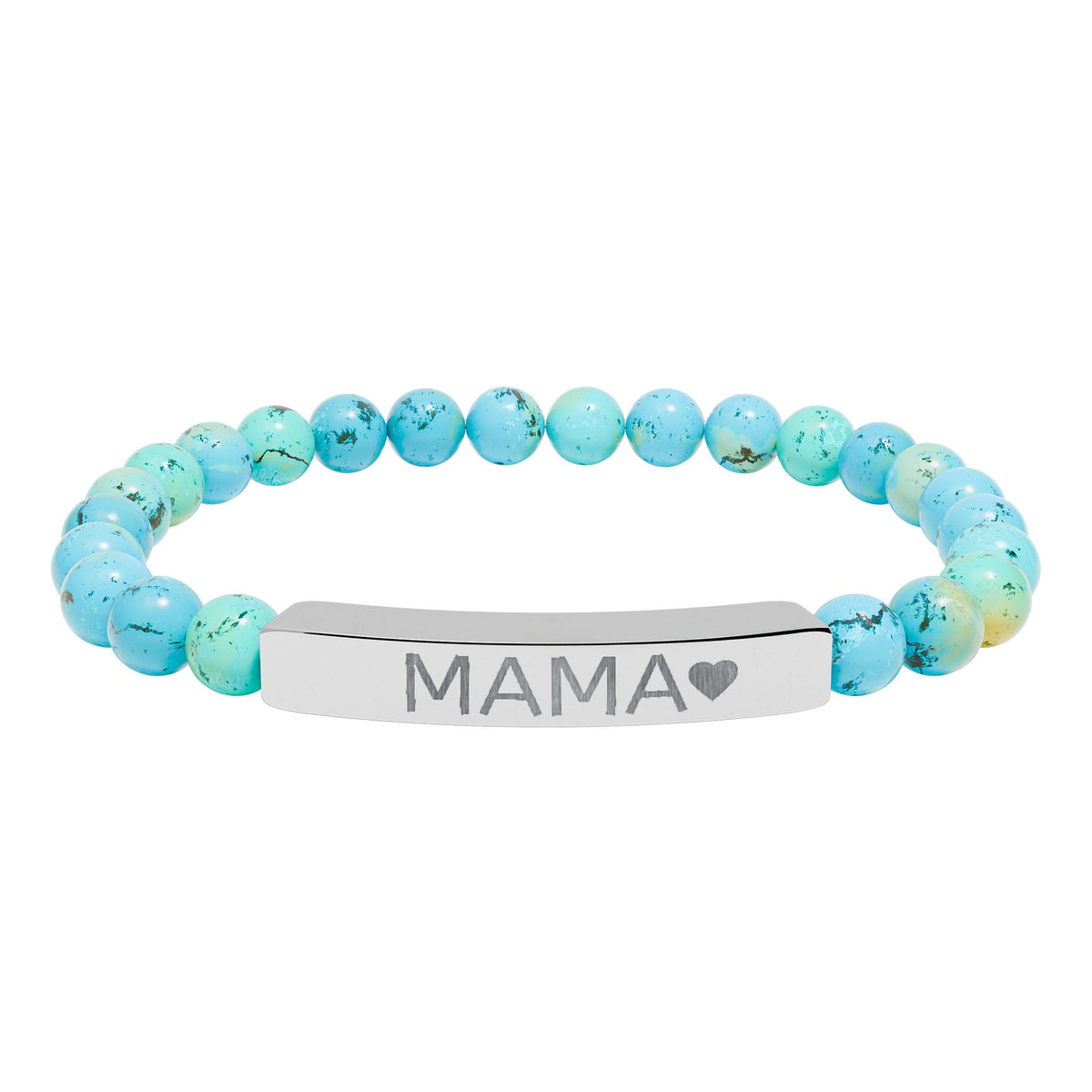Mama Heart Natural Stone Bracelet – Engraved Beaded Jewelry