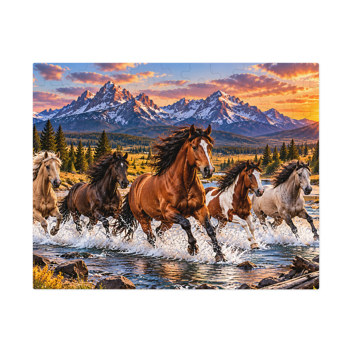 Wild Horses Puzzle – Mountain Landscape & Running Horses