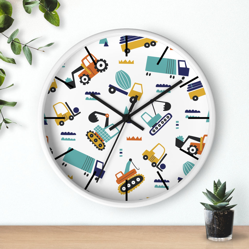 Construction Vehicles Wall Clock | Kids Diggers Excavator Pattern