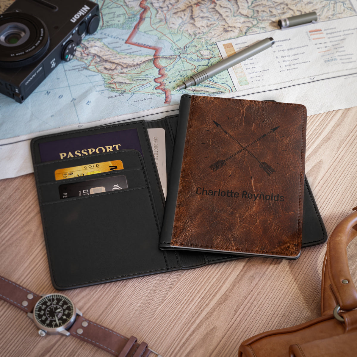 Personalized Crossed Arrows Passport Cover with Name – RFID Blocking Travel Passport Holder