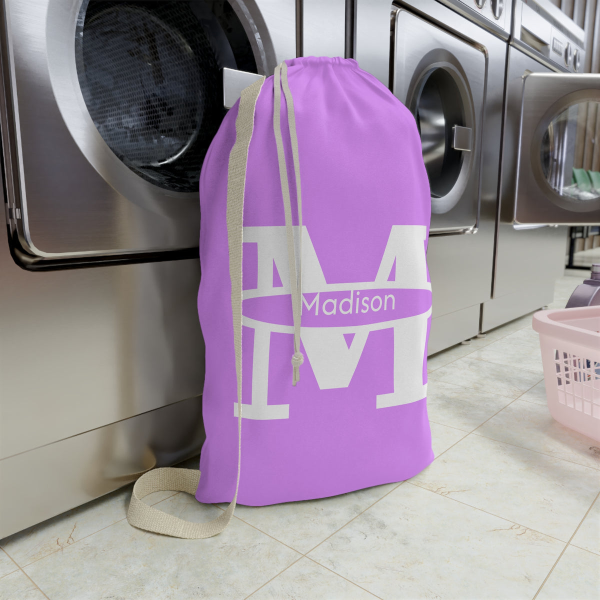 Personalized Monogram M Laundry Bag Personalized Initial Drawstring