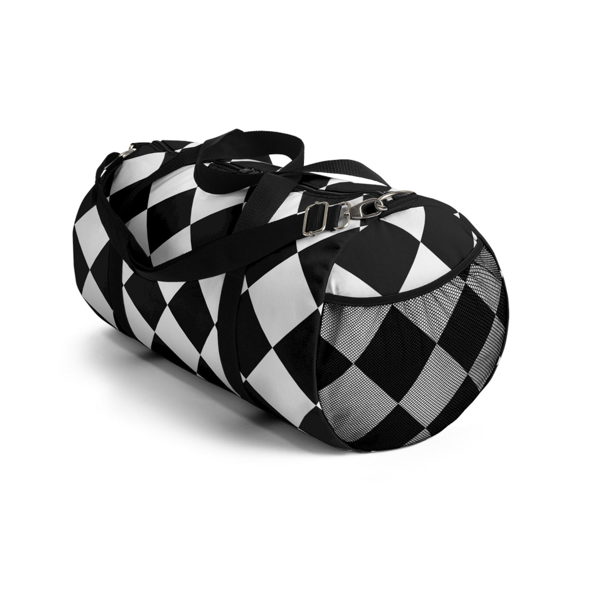 Black & White Geometric Duffel Bag – Diamond Pattern
