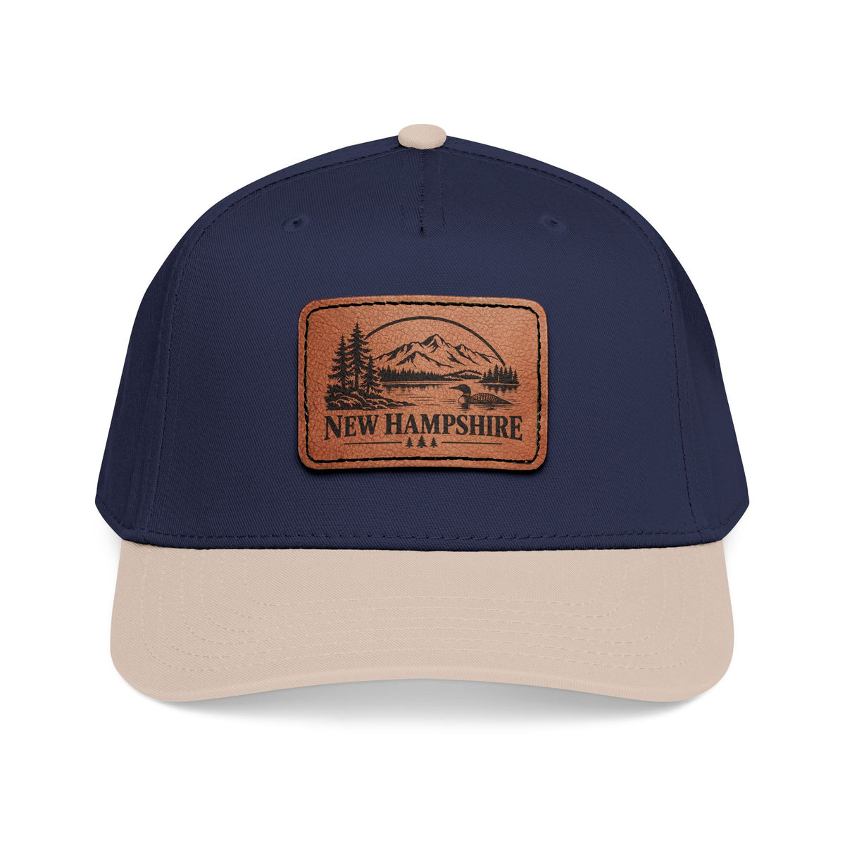 New Hampshire Mountain Leather Patch Mid Profile Baseball Cap – Outdoor Nature Hat
