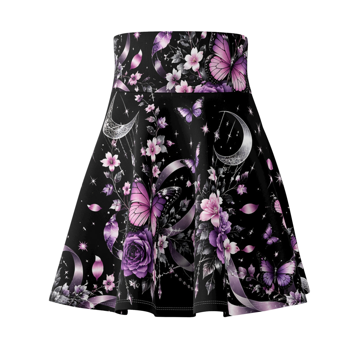 Purple Celestial Butterfly Skater Skirt – Floral Moon Design