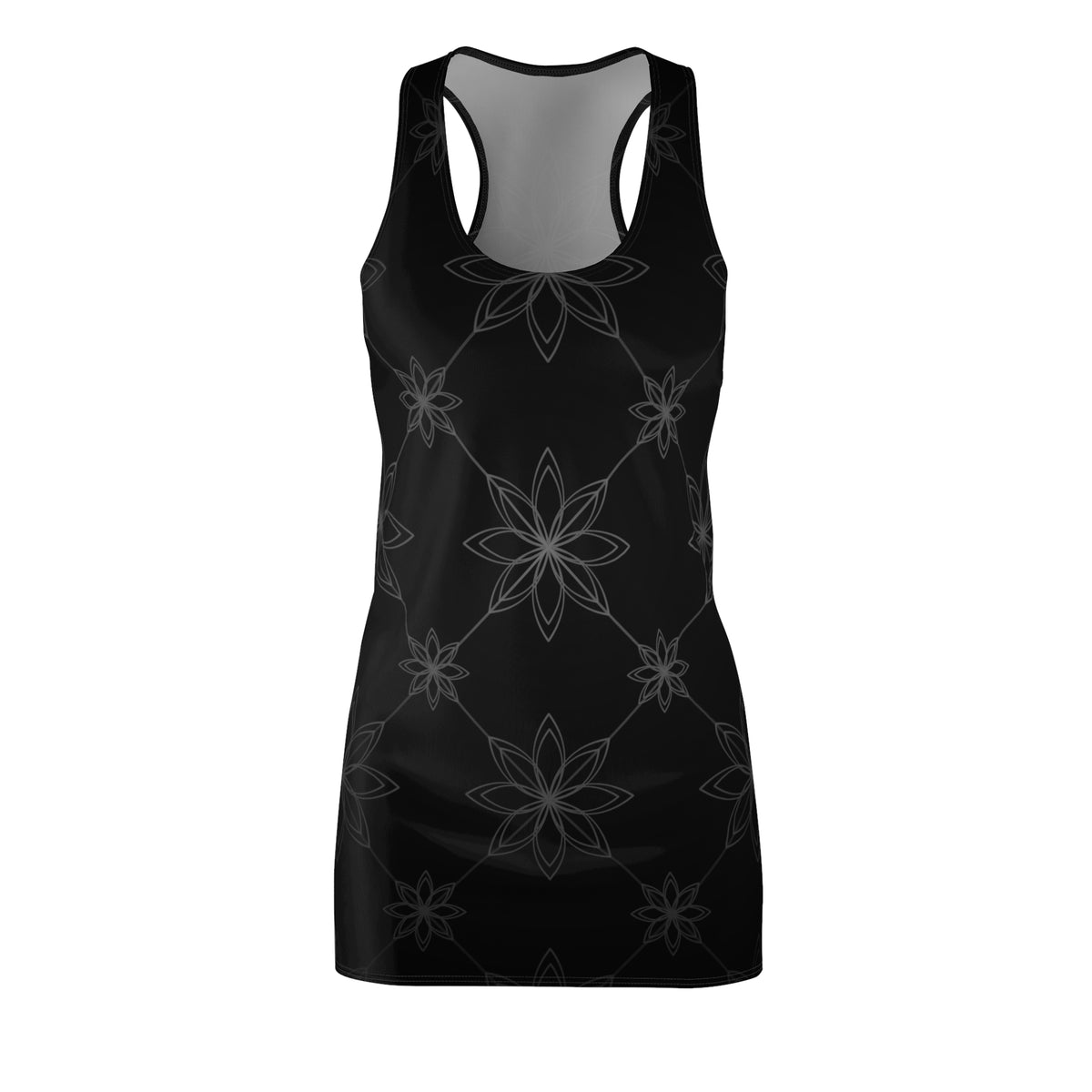 Black Floral Racerback Dress  Subtle Mandala Pattern