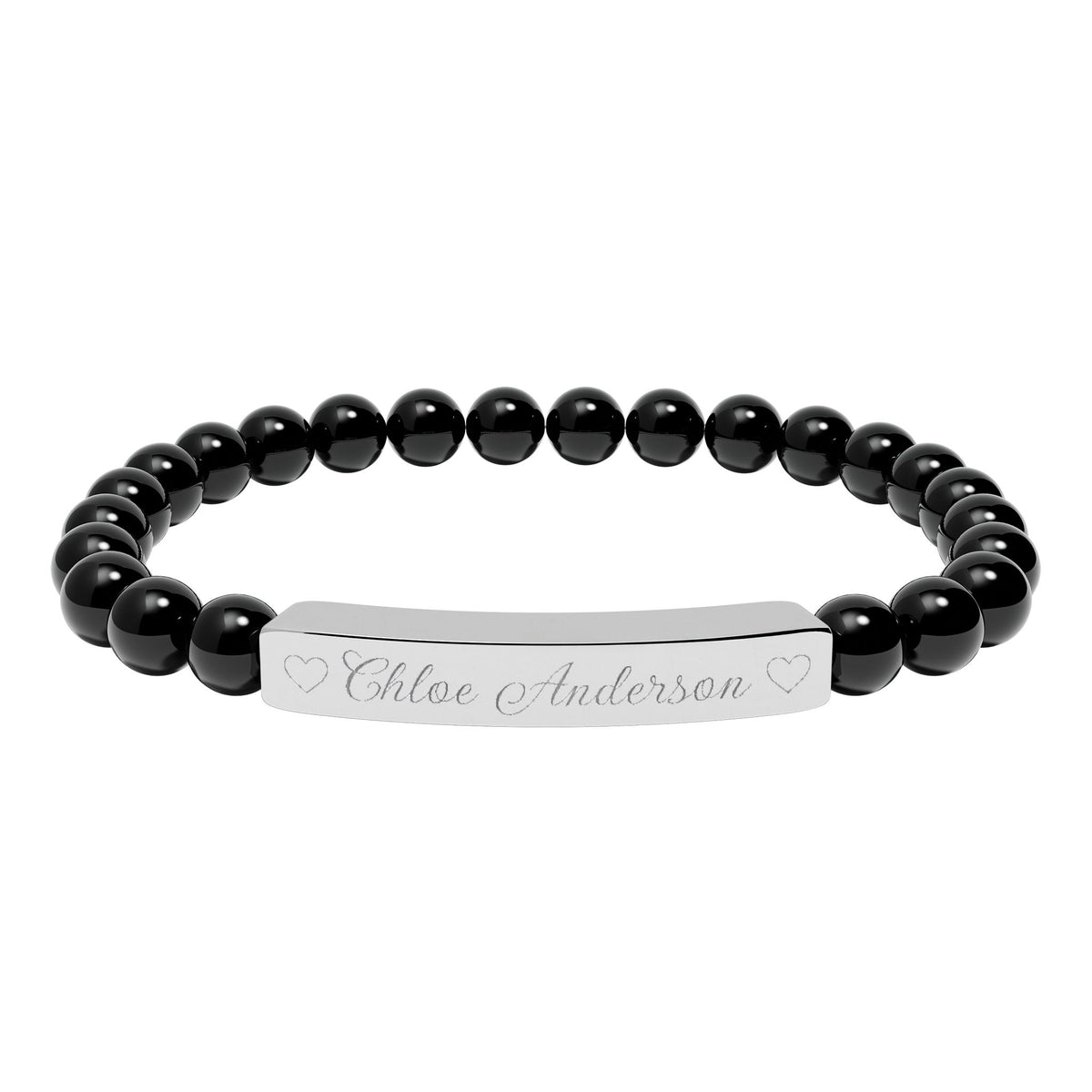 Personalized Natural Stone Bracelet – Custom Name & Hearts