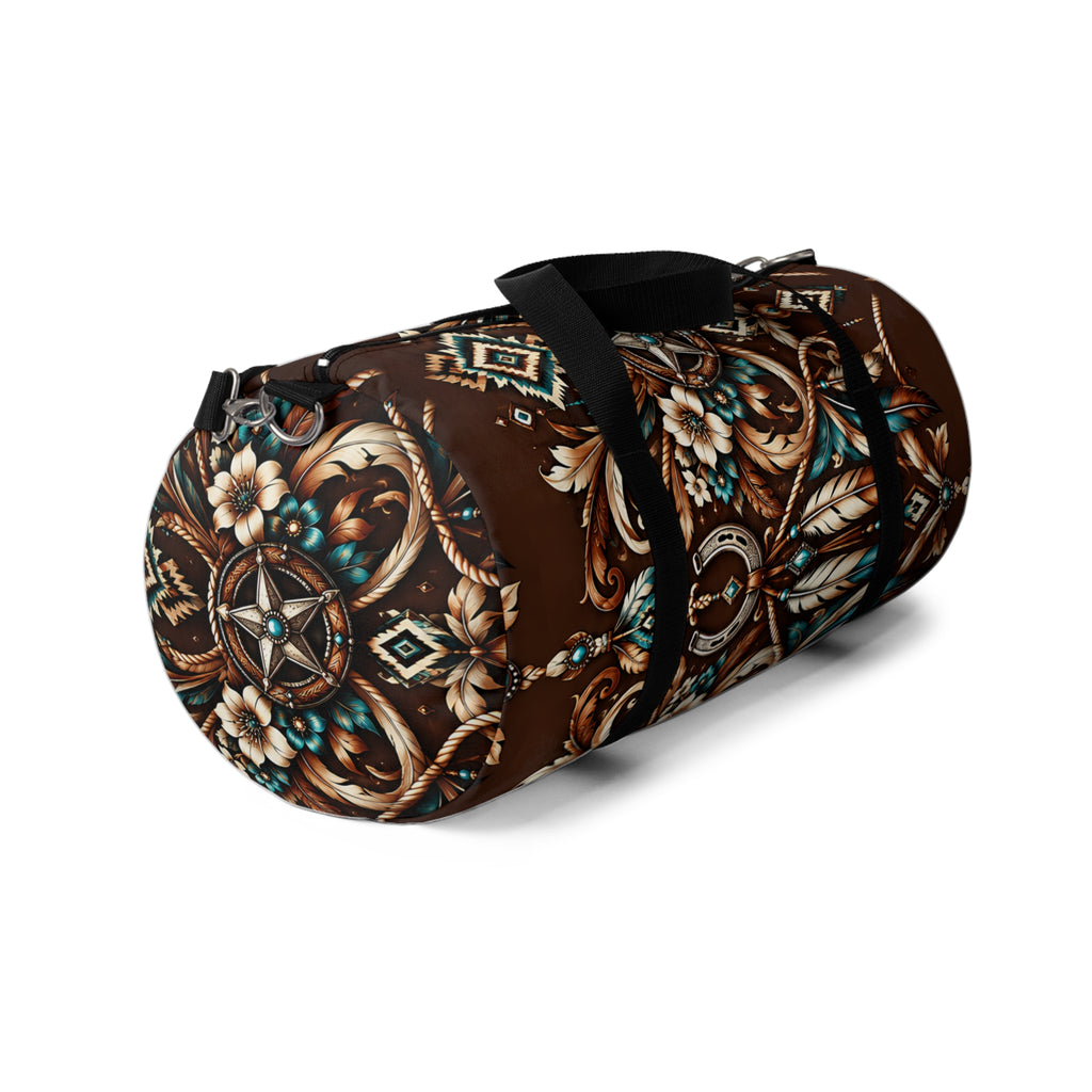 Western Boho Duffel Bag – Brown Southwestern Floral Design