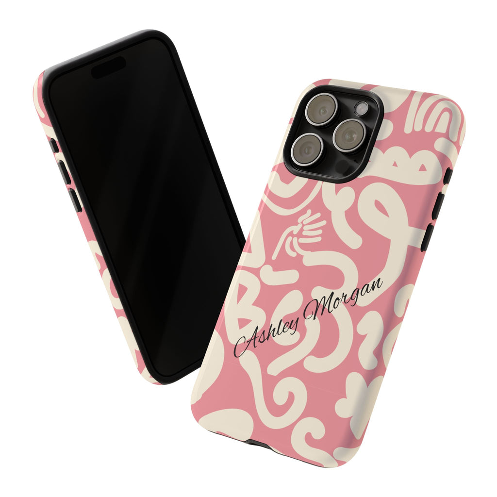 Personalized Pink Abstract Phone Case with Name – Modern Tough Case