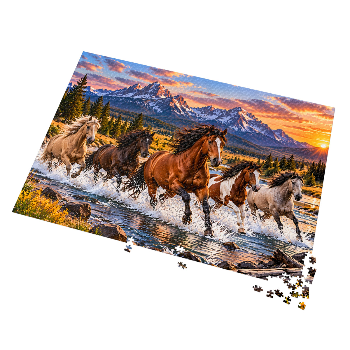 Wild Horses Puzzle – Mountain Landscape & Running Horses