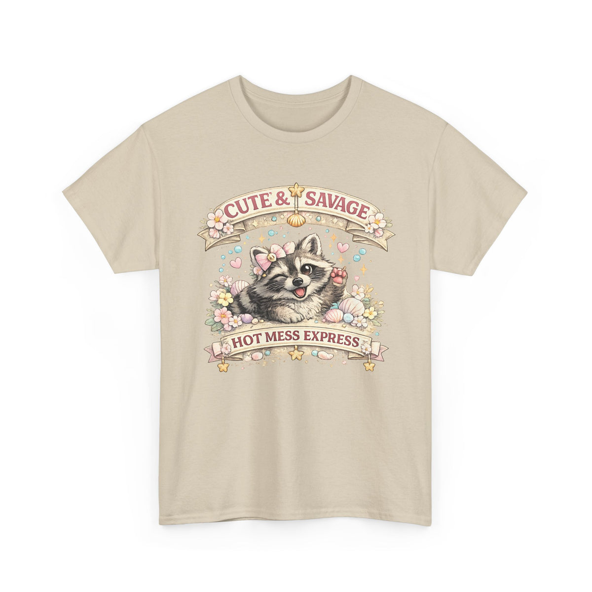 “Cute & Savage” T-Shirt – Funny Raccoon Hot Mess Express Graphic Tee